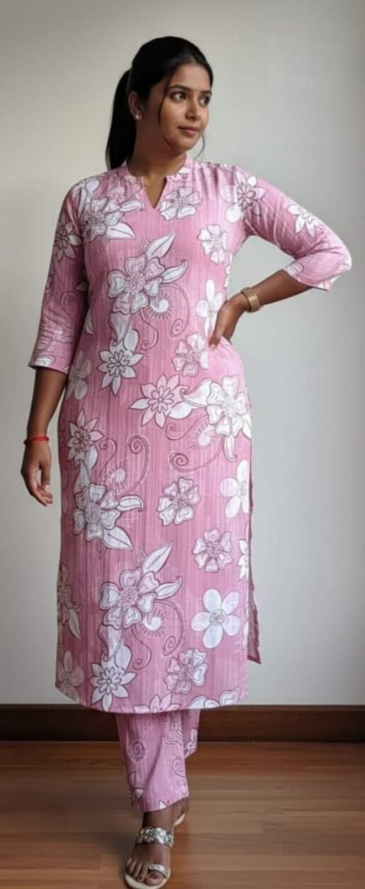 WhatsApp Image 2025-12-22 at 4.02.21 PM Slitted Top Plus Bottom (Solid Pink) - Image 1