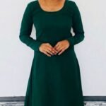 georgette full sleeve aline kurthi bottle green