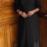 Rayon Hakoba Slitted Top Plus Bottom-black