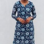 Georgette Slitted Top + bottom  blue( lining only in yoke )