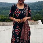 Cotton slited top,bottom, dupatta( black) O