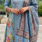 A Line Top Plus Bottom With Duppatta-Light Blue