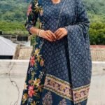 A Line Top Plus Bottom With Duppatta-Blue