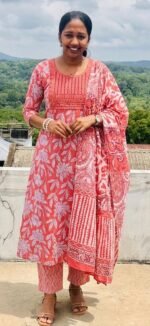 Slitted Top Plus Bottom With Duppatta dark peach