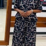 Rayon printed short cordset blue