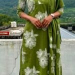 slited top ,bottom with dupatta-Green