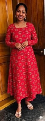 A Line Full Sleeve Top Plus Bottom-Red(N)