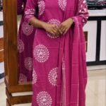 Slitted top ,bottom with dupatta-Pink