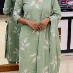 Slitted top ,bottom with dupatta-light green[L]