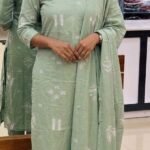 Slitted top ,bottom with dupatta-light green