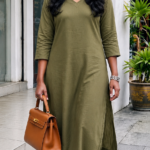 wrnkle rayon Slitted Top Plus Bottom-olive green