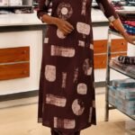 rayon Slitted Top Plus Bottom- Dark brown