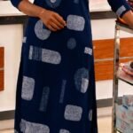rayon Slitted Top Plus Bottom- Dark Blue