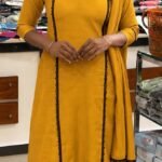 A-line top with dupatta-Yellow