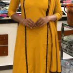 A-line top with dupatta-Yellow