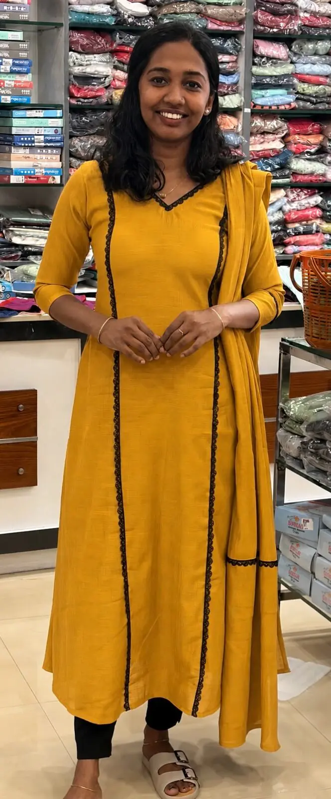 A-line top with dupatta-Yellow - Image 1