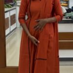A-line top with dupatta-Burnt orange