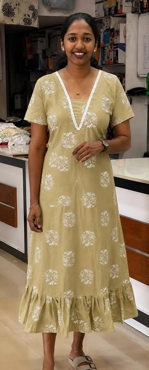WhatsApp Image 2026-08-15 at 11.17.27 AM Home Wear With Lace-Olive Green - Image 1