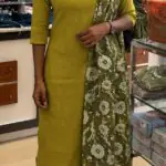 Slitted top plus bottom with Duppatta-Green