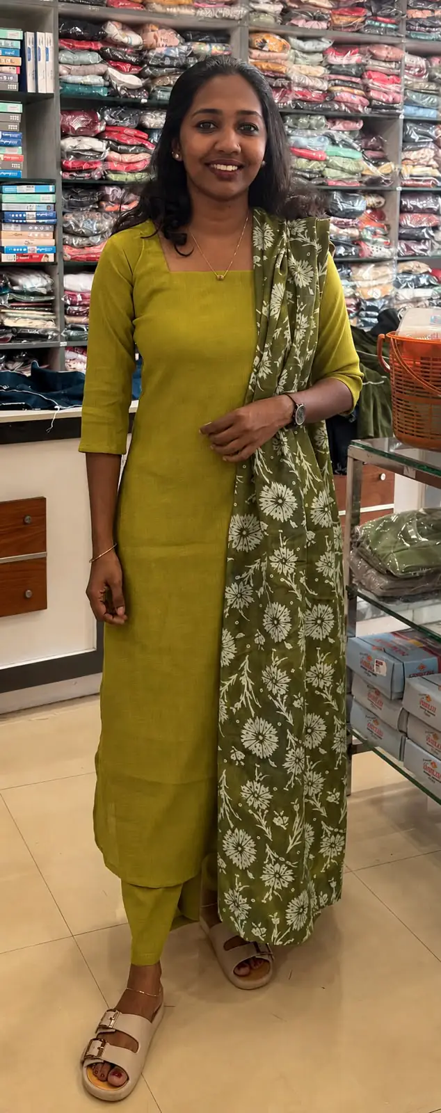 Slitted top plus bottom with Duppatta-Green - Image 1