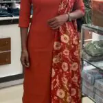 Slitted top plus bottom with Duppatta-Burnt Orange