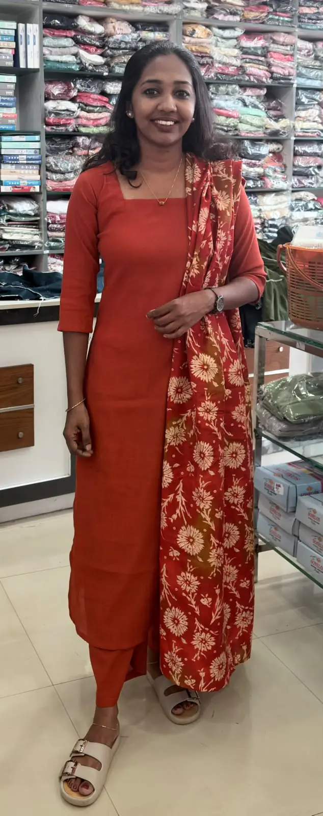 Slitted top plus bottom with Duppatta-Burnt Orange - Image 1