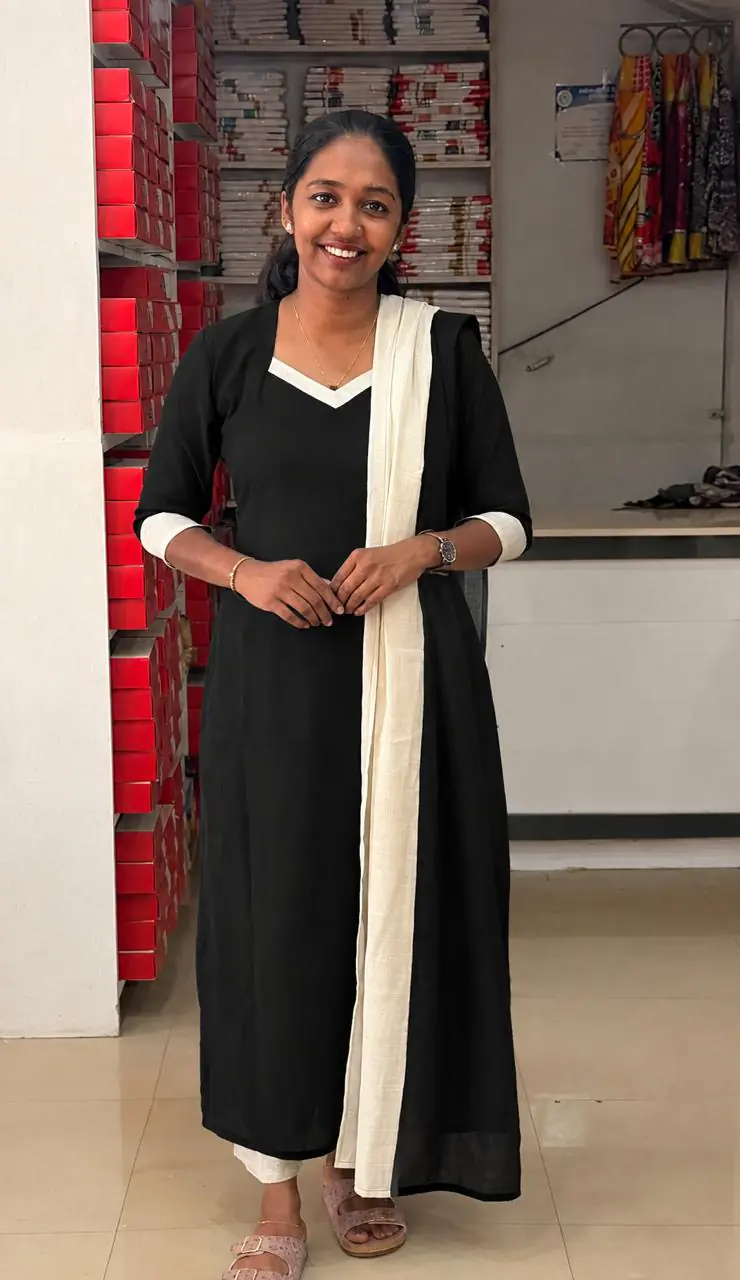 Slitted Top With Duppatta-Black - Image 1
