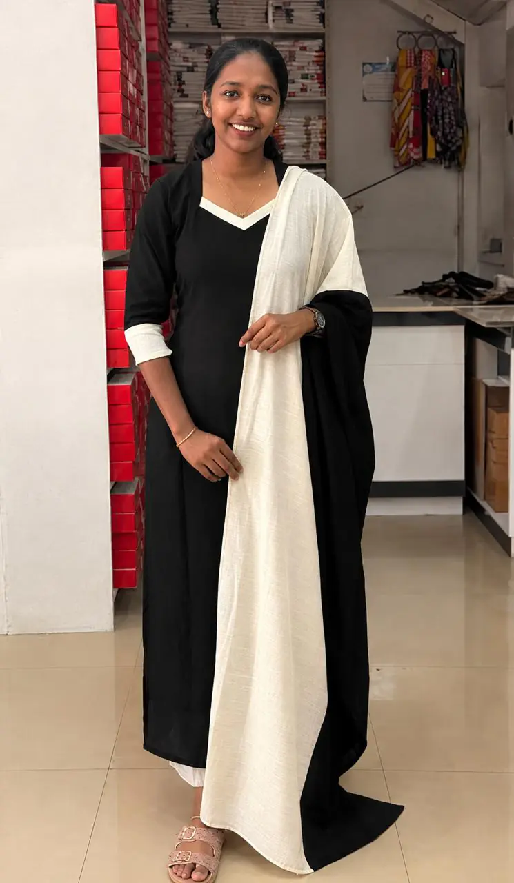 Slitted Top With Duppatta-Black - Image 2