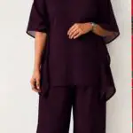 Georgette Kaftan Top With Pant-Dark Purple