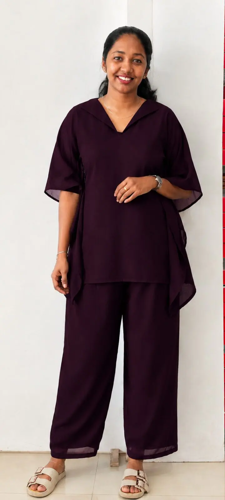 WhatsApp Image 2026-10-07 at 10.52.55 AM Georgette Kaftan Top With Pant-Dark Purple - Image 1
