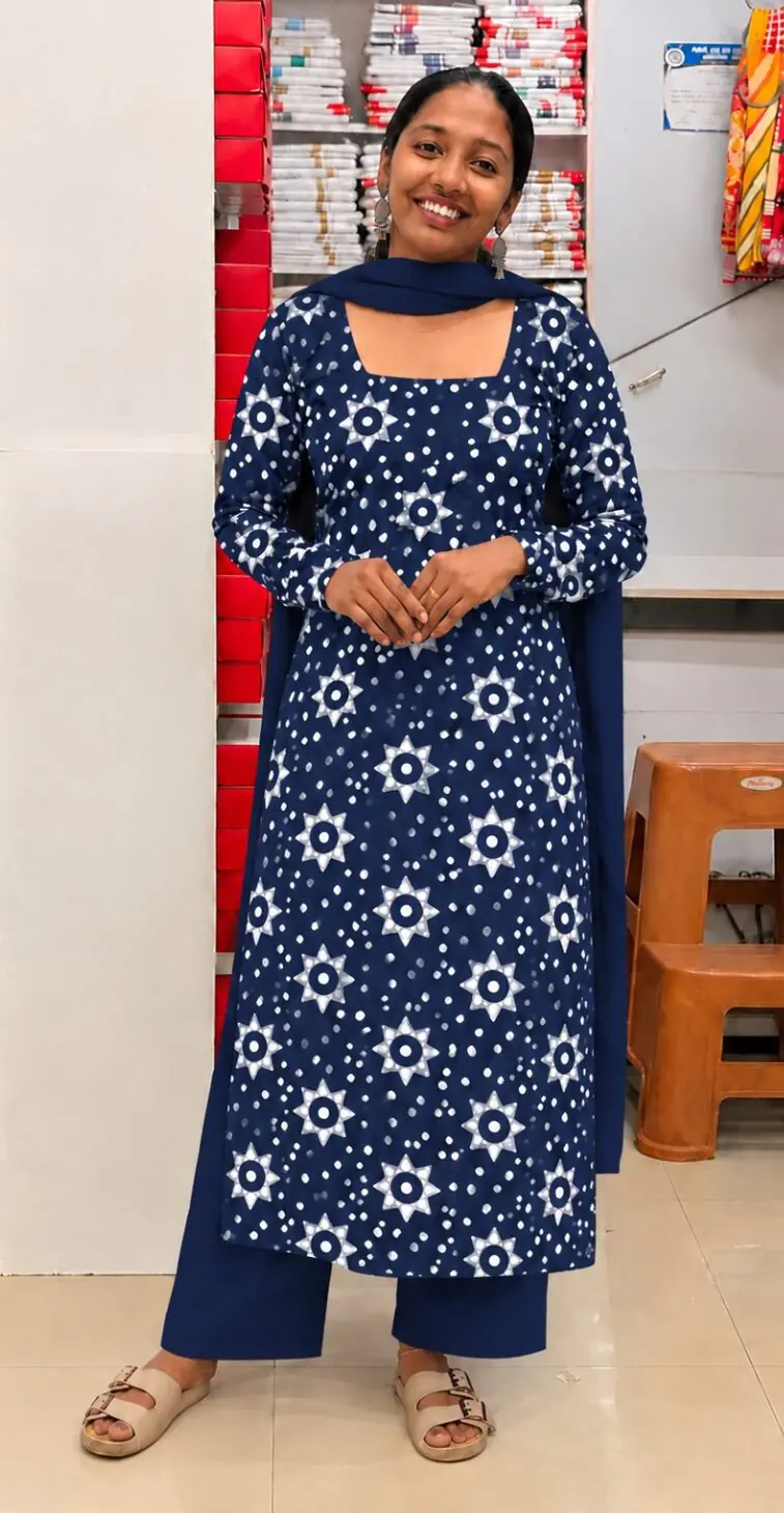 Bathik print slitted Top-Blue - Image 1