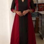 Georgette A-Line Top-Black+Maroon