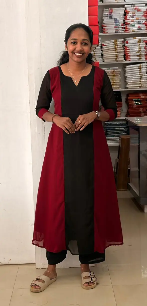 WhatsApp Image 2026-10-13 at 10.40.24 AM Georgette A-Line Top-Black+Maroon - Image 1