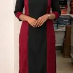 Georgette Slitted Top(Black+Maroon)