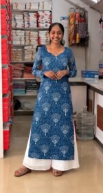Hand block printed aline full sleeve top(sleeve inside)-M - Image 2